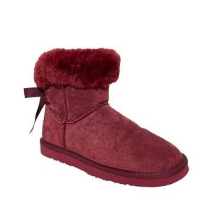 Red Pull On Suede Faux Fur Winter Snow Boots 8